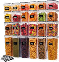24 PCS Airtight Food Storage Containers with Lids, Plastic Kitchen and Organization Canisters for Cereal, Dry Food, Flour and Sugar, BPA-Free, PVC-Free, Includes 24 Black Labels & Marker by Asnews