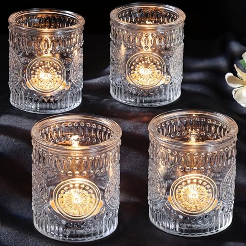 4PCS Clear Votive Candle Holders - Glass Tea Lights Candle Holder by DARJEN
