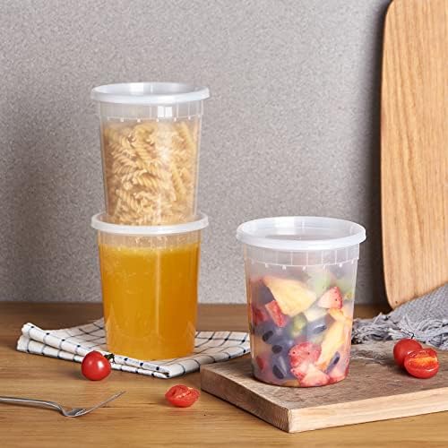 [32 oz. -24 Sets ] Plastic Deli Food Storage Soup Togo Containers With Airtight Lids Clear Disposable Takeout Quart Container Freezer Safe | Meal Prep | Stackable | Leakproof | BPA Free | Microwavable - Image 5