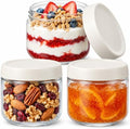 Glass Jar with Scew Lid, Overnight Oats Jars, Condiment Salad Dressing Sauce Meal Prep Containers, 10oz Wide Mouth Food Jars for Baby Food Snacks Sugar Spice, Glass Food Storage Containers Airtight by Povinmos