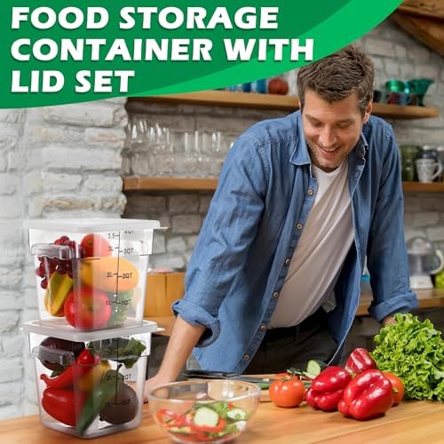 Yungyan 6 Pcs Commercial Clear Food Storage Containers 4 Qt Square Acrylic Airtight Food Storage Containers with Lids for Kitchen Restaurant Pantry Freezer Flour Sugar (White) - Image 4