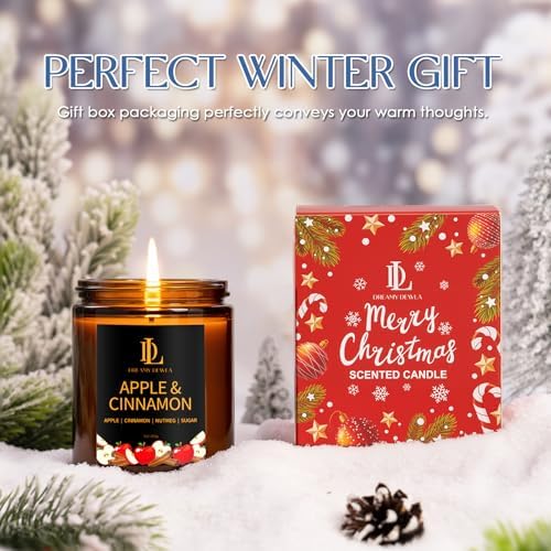 DL DREAMY DEWLA Fall Candle, Apple & Cinnamon Scented for Home, 7oz Soy Wax - Image 5