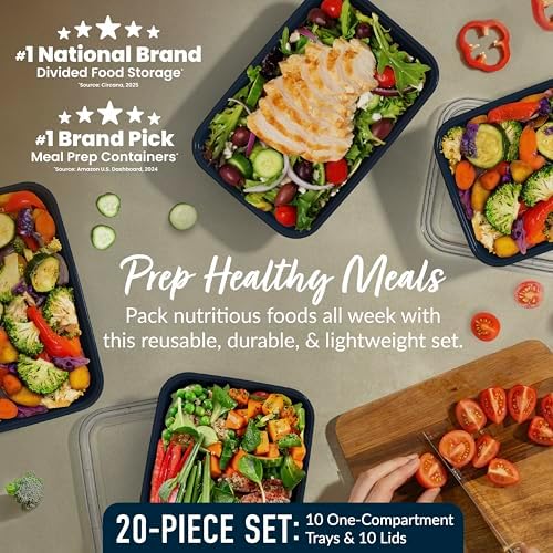 Bentgo Prep - 20-Piece 1-Compartment Reusable Meal Prep Containers with Lids, PFAS & BPA Free Materials, Durable, Microwave, Freezer, & Dishwasher Safe To Go Food Storage (Navy Blue) - Image 3