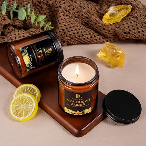 Lemon Eucalyptus Scented Candle, Soy Candles for Home Scented, Amber Jar Candles Gifts for Men Women, 7oz - Image 4