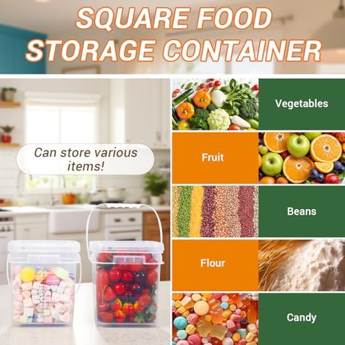 1 Gallon Food Storage Buckets with Lids, 4 Pack Square Clear BPA Free Plastic Containers with Handles and Labels for Pantry, Dry Goods, Meal Prep and Freezer - Image 4