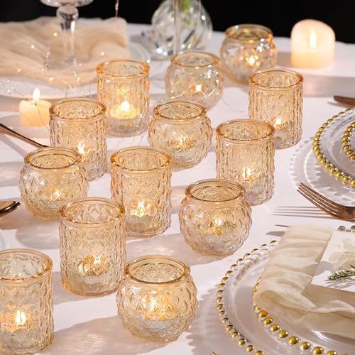 NITIME 36 Pcs Assorted Gold Votive Candle Holders, Tea Light Candle Holder Glass for Wedding Table Decor, Gold Candle Holders for Table Centerpiece, Brithday and Holiday Decorations by NITIME
