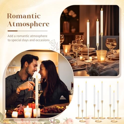 FillTouch 30 Pcs Gold Candlestick Holders with Flameless Taper Candles Bulk - Image 6