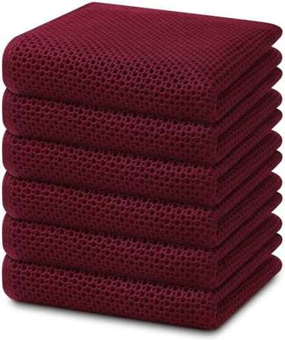 Homaxy 100% Cotton Waffle Weave Kitchen Dish Towels 6-Pack, Burgundy by Homaxy