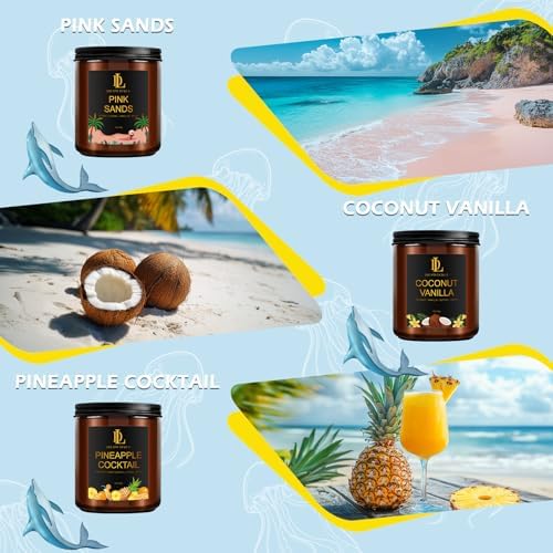 6 Pack Scented Candles Set, 42oz 300 Hour Long Lasting Candle, Soy Candles for Home Scented, Scents of Coconut Vanilla/Pineapple Cocktail/Sicilian Lemon/Pink Sands/Bahama Breeze/Vanilla Ice Cream - Image 5