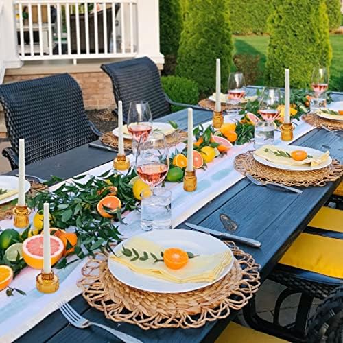 Vixdonos Taper Glass Candlestick Holders Tealight Candle Holders for Table Centerpieces, Wedding Decor and Dinner Party (6 Pcs, Amber) - Image 7