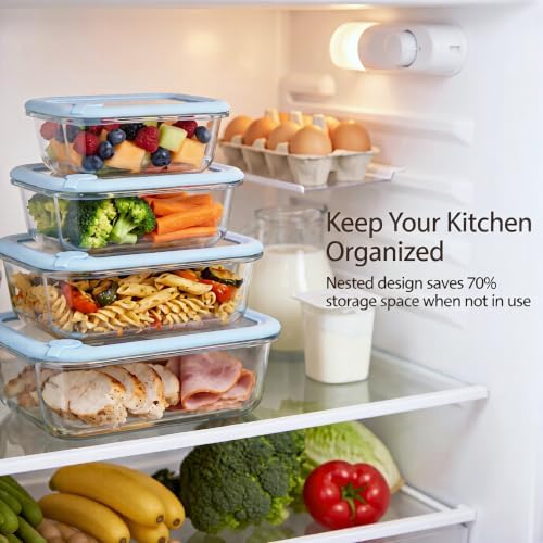 Glass Food Storage Containers with Glass Lids, 4 Pack Meal Prep Container Set with Airtight Silicone Seal & Air Vent, Leakproof Borosilicate Leftover Storage Bowls, Microwave & Dishwasher Safe - Image 5
