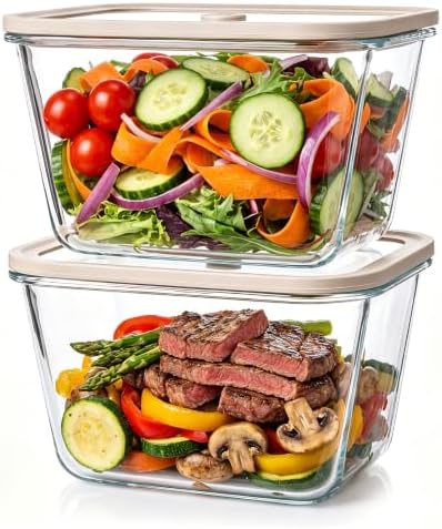 2 Pack 82oz Large Glass Food Storage Containers with Lids by Encheng
