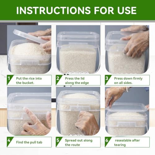 Food Storage Buckets with Lids - 4 Set Square Clear Plastic Containers, Airtight Pressure Seal & Handle for Kitchen Freezer Prep (Clear, 1.3 gal) - Image 6