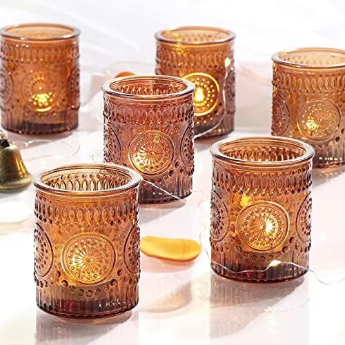 24 Pcs Amber Votive Tealight Candle Holders, Fall Christmas Decorations by DEVI