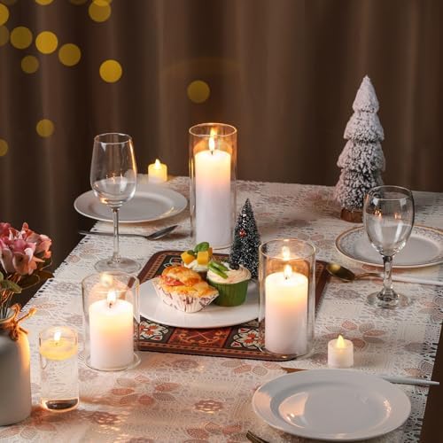 UDU 24 Pcs White Pillar Candles and Glass Cylinder Vases, Hurricane Pillar Candle Holder Vases for Wedding Centerpieces Table Party Home Decor(3.2" X 4.7", 6", 8") - Image 4