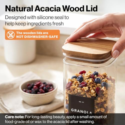 Glass Pantry Storage Jars Containers with Acacia Lids and Labels - Set of 5 - Image 5