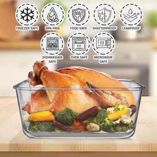 3300 ml/ 112 oz LARGE Glass Food Container with Locking Lid. Ideal for Storing food, vegetables or fruits. Baking Casserole, Lasagna, Baking Or Roasting chicken and lot of other tasty food. BPA Free - Image 5