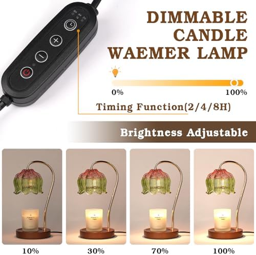 Funistree Glass Candle Warmer Lamp with Timer, Electric Candle Warmer Lamp, Graduation Birthday Gifts for Women Girls, Flower Candle Light Warmer Gifts, Aromatic Candle Warmer for Vintage Home Decor - Image 2
