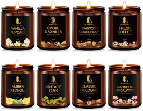 8 Pack Candles for Home Scented, Scented Candles Gifts Set for Women Men, 56 oz Soy Candle Set, Scents of Teakwood/Smoke Vanilla/Cologne/Coffee/Patchouli/Oak/Sandalwood/Cupcake by DLDREAMYDEWLA
