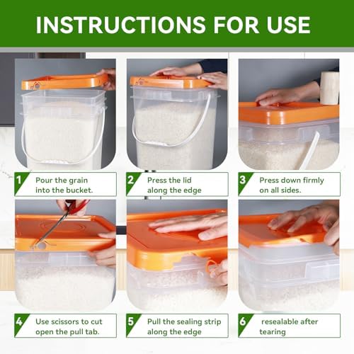 5 Pack 5 Gallon Square Plastic Bucket with Lids and Graduation Marks, Food Grade Clear Storage Containers for Kitchen & Industrial, BPA Free Heavy Duty Pail with Handle for Liquid, Paint, Grain - Image 3