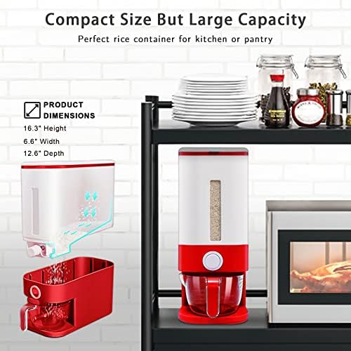 Lenwi 22-25 Lbs Rice Dispenser, Large Cereal Dry Food Storage Containers with Measuring Cup, BPA-Free Household for Kitchen Pantry Organization-Red - Image 5