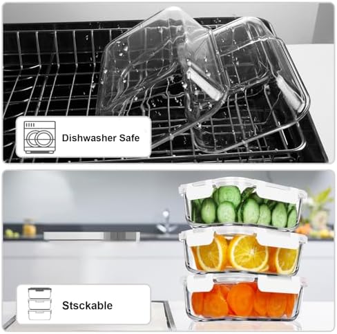 VERONES 5 PACK 36 OZ Glass Meal Prep Containers Set with Lids, White - Image 4