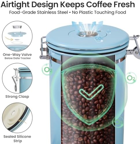 Veken Coffee Canister,39OZ, 2.2lbs,Large Airtight Stainless Steel Container - Image 5