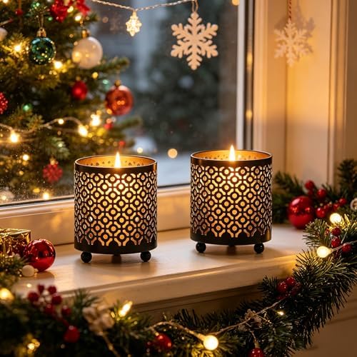 Hosley 4.5" Black Metal Candle Holder Sleeve Gold Interior for Tealights & Votive Candles Decorative Lantern for Home Décor, Weddings, Meditation, & Events - Image 5