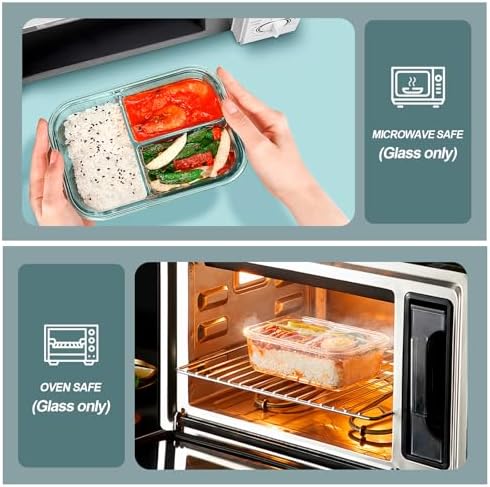 KOMUEE Glass Meal Prep Containers 3 Compartments, 5 Pack 36 oz - Image 3
