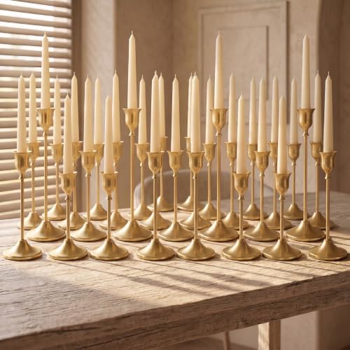 48 Pcs Gold Candlestick Holders, Vintage Metal Candle Holders Taper Candle Stands, Tall Golden Brass Tapered Candle Holder for Wedding Tables Centerpieces Decor by Unknown