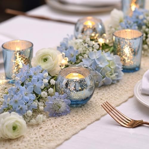 LETINE 36pcs Blue Votive Candle Holders - Elegant Mercury Glass Tea Light Candle Holder Set for Weddings, Holiday Season Decorations,Christmas Table Centerpieces - Image 5