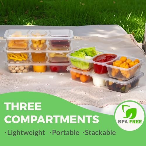 MACTANO 8 OZ Reusable Snack Containers with Lids, New 3 Compartment Condiment Snack Pack Containers 10 Sets - Image 2