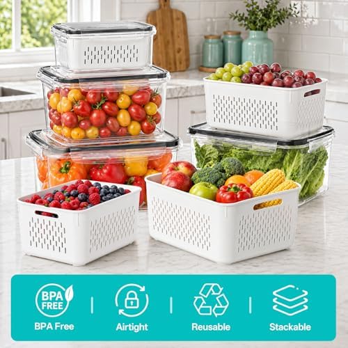 4 Pack Fruit Storage Containers for Fridge Set, BPA Free Produce Containers - Image 4