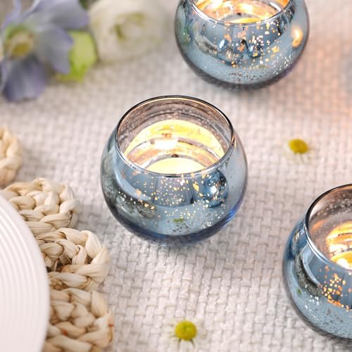 Volens 24PCS Blue Votive Candle Holder Bulk, Round Mercury Glass Votives - Image 2