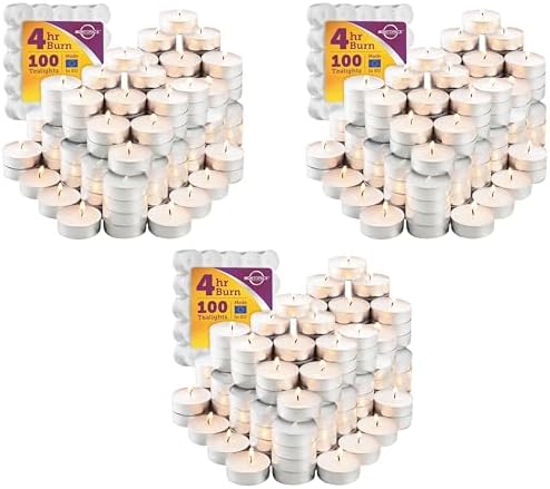 MontoPack Unscented Tea Light Candles|4 hours,White,Smokeless, Dripless Small Votive Paraffin Tealights | Long-Lasting for Home, Shabbat, Weddings, Events, Emergencies| Mini Candles Bulk (Pack of 300) by MontoPack