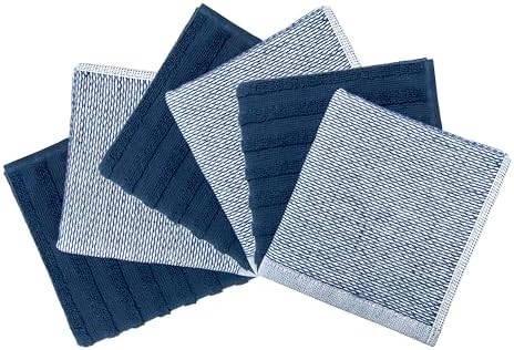 Bumble Premium Dish Cloths 13"x13" (6 Pack) | 100% Natural Ring Spun Cotton | 400 GSM | Highly Absorbent & Soft |Yarn Dyed & Solid Dyed Terry Dish Cloth Set - Blue - Image 4