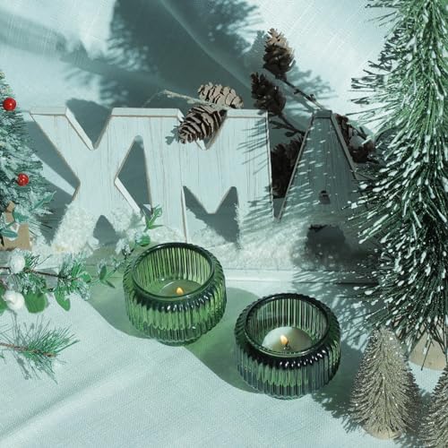 Woho Green Ribbed Taper Candle Holders Set of 8 for Christmas Party Decor - Image 2