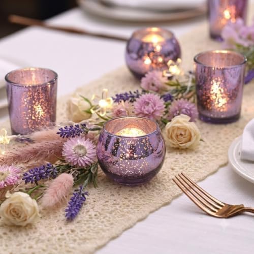 LETINE Purple Mercury Glass Votive Candle Holders - Set of 36 | Elegant Gold Tealight Candle Holders for Table Centerpieces, Weddings, Rehearsal Dinners, Halloween & Thanksgiving Decorations Indoor - Image 5