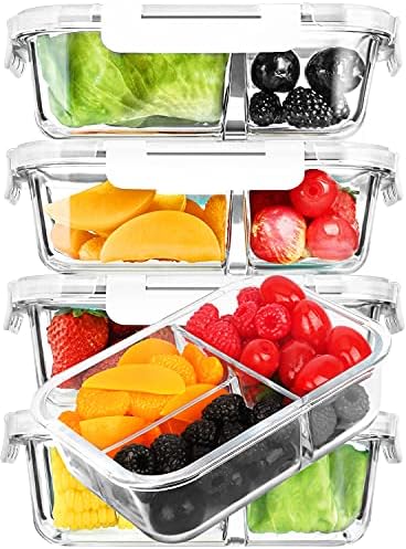 M MCIRCO 5 Pack,36 oz, 3 Compartments Glass Meal Prep Containers with Lids by MMCIRCO