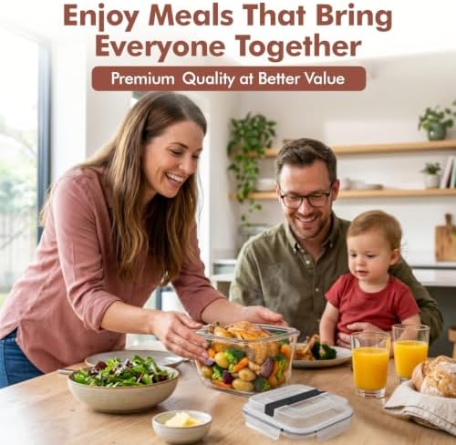 Razab 2700ml / 91oz / 11.5 Cups Large Glass Food Storage Container with Lid - Leakproof Glass Meal Prep Container for Roasting & Storing Leftovers, Glass Lunch Container, Microwave & Oven Safe - Image 6