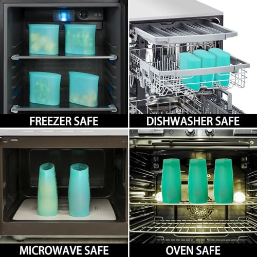 Reusable Snack Bags, 4 Pack, Stand Up 100% Silicone Reusable Storage Bag, Ziplock Silicone Food Storage Containers Snack Size, Freezer Microwave Oven Dishwasher Safe, Aqua, 16oz - Image 6