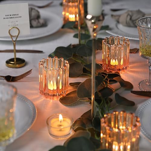 12PCS Glass Gold Votive Candle Holder, Ribbed Tea Light Candle Holders - Image 5
