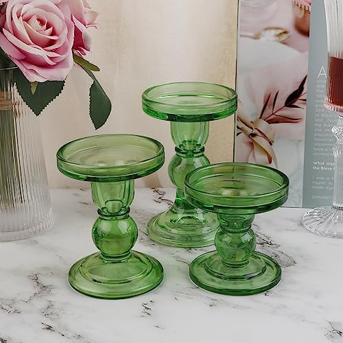 6-Piece Set of Green Glass Candlestick, Crystal Candlestick Holder Holder and Conical Candle, Christmas Candle Holder Decoration, Family Living Room Wedding Candle Holder (green2sets) - Image 7