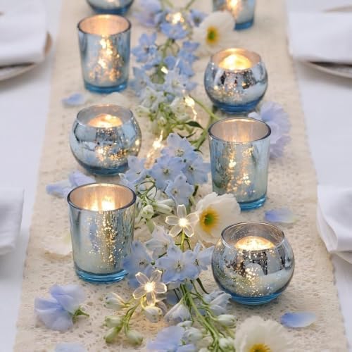 LETINE Blue Votive Candle Holders Set of 36 -Mercury Glass Candle Holders for Wedding & Baby Shower Decor - Ideal for Bridal Shower & Centerpieces for Tables - Image 5