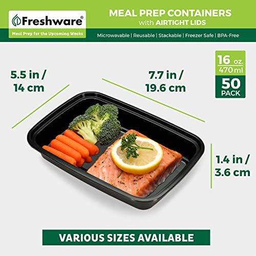 Freshware Meal Prep Containers [50 Pack] 1 Compartment Food Storage Containers with Lids, Bento Box, BPA Free, Stackable, Microwave/Dishwasher/Freezer Safe (16 oz) - Image 4