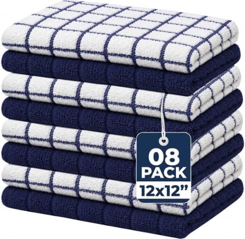 Bumble Dish Cloths (8-Pack), 100% Cotton Kitchen Towels, 12"x12" - Navy by BumbleTowels