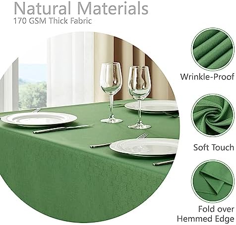 Veblandy Rectangle Tablecloth Waterproof 60x104 inch Linen Textured Table Cloth Stain and Wrinkle Resistant Washable, Decorative Fabric Table Cover for Dining, Party and Camping, Green - Image 3