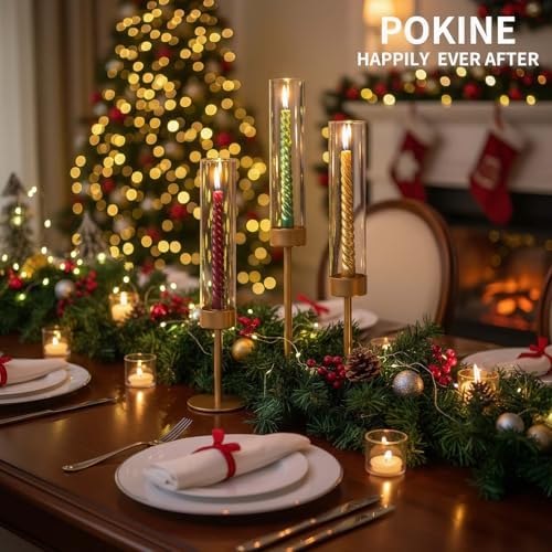 POKINE Glass Hurricane Candle Holders for Candlestick, Gold, Set of 6 - Image 7