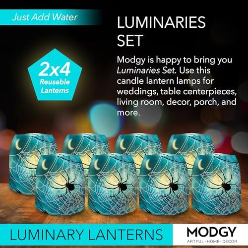 MODGY Luminary Lanterns Candle Holder Decorative Indoor Outdoor Decor, Lanterns for Wedding Centerpiece Decoration Outside Patio, with Flameless Floating LED Candles, EEK! Pack of 2 - Image 2