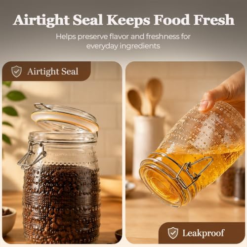 ComSaf Round Glass Jars with Airtight Lids 34 oz 3 Pack Wide Mouth Hobnail - Image 5